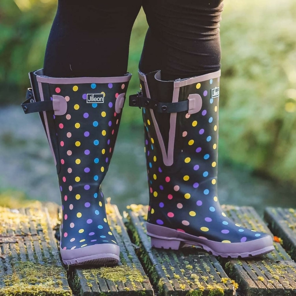 Jileon Polka Dot Wide Calf Rain Boots US Size 10 Like New